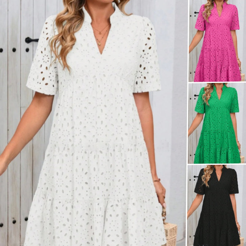 🌸Spring Specials🌸Women's Elegant Hollow Out Lace Ruffle Casual Mini Dress