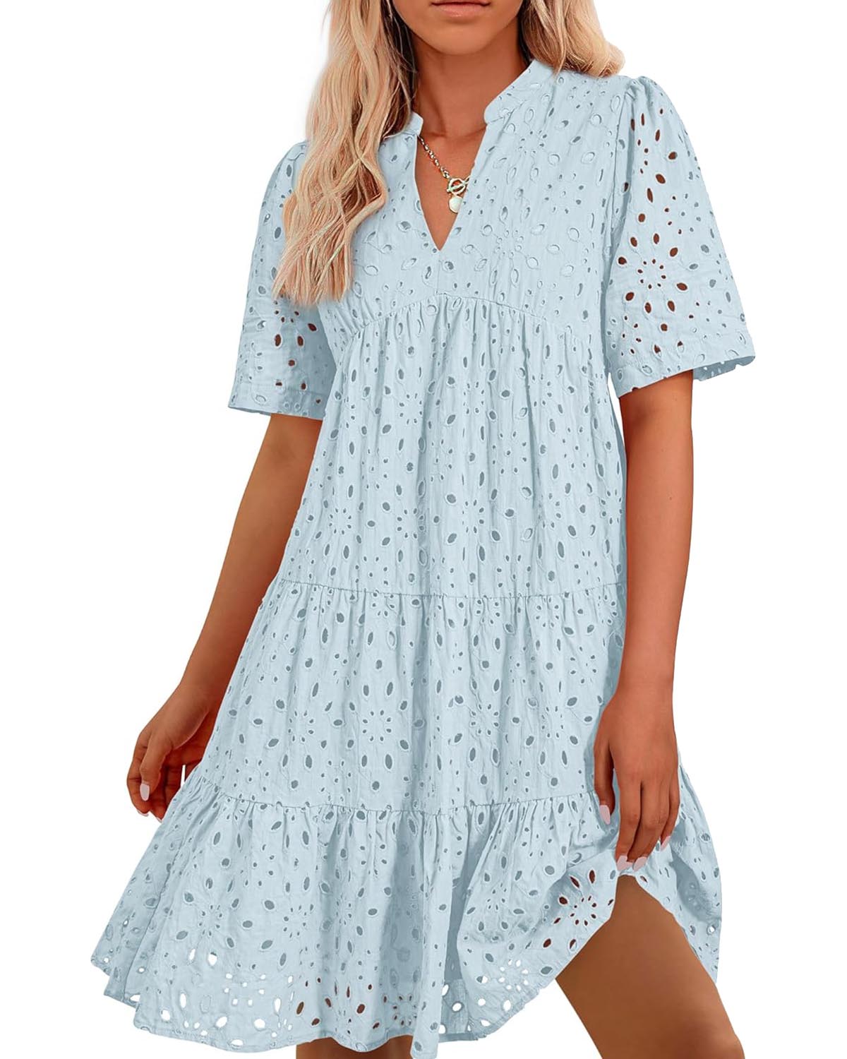 🌸Spring Specials🌸Women's Elegant Hollow Out Lace Ruffle Casual Mini Dress