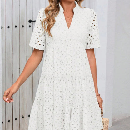 🌸Spring Specials🌸Women's Elegant Hollow Out Lace Ruffle Casual Mini Dress
