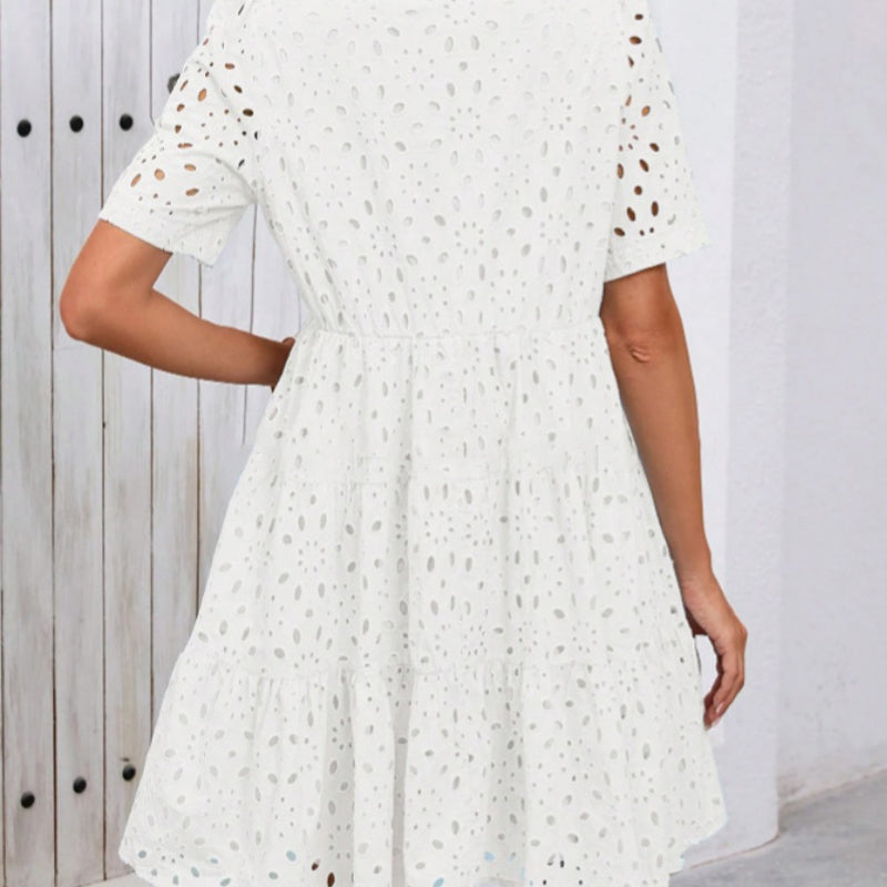 🌸Spring Specials🌸Women's Elegant Hollow Out Lace Ruffle Casual Mini Dress