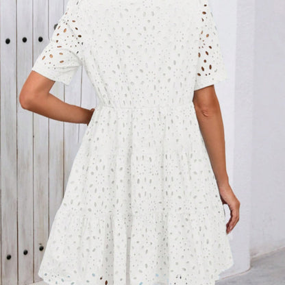 🌸Spring Specials🌸Women's Elegant Hollow Out Lace Ruffle Casual Mini Dress