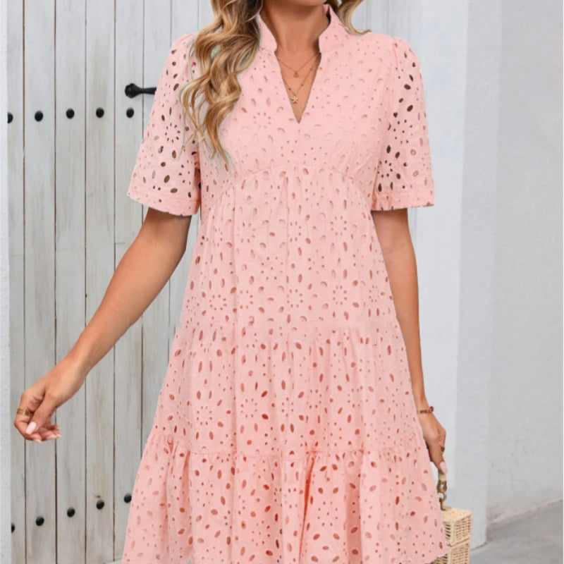 🌸Spring Specials🌸Women's Elegant Hollow Out Lace Ruffle Casual Mini Dress
