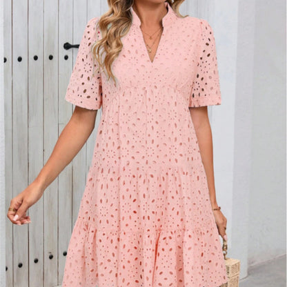 🌸Spring Specials🌸Women's Elegant Hollow Out Lace Ruffle Casual Mini Dress