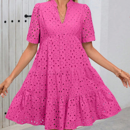 🌸Spring Specials🌸Women's Elegant Hollow Out Lace Ruffle Casual Mini Dress