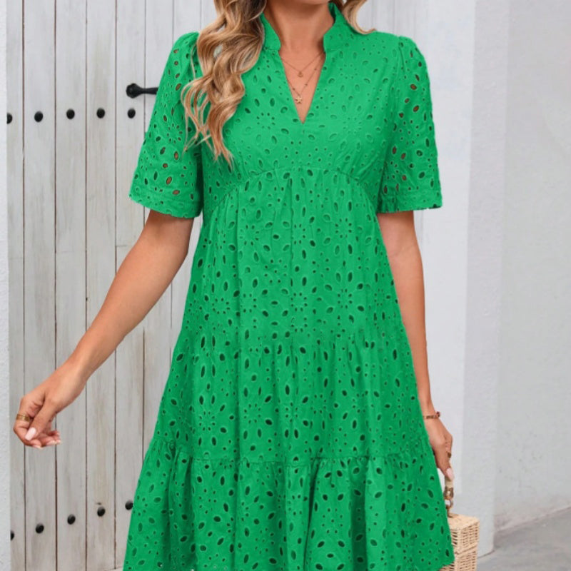 🌸Spring Specials🌸Women's Elegant Hollow Out Lace Ruffle Casual Mini Dress