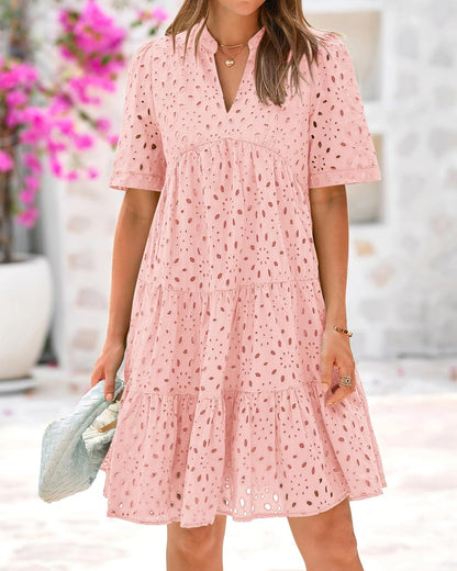 🌸Spring Specials🌸Women's Elegant Hollow Out Lace Ruffle Casual Mini Dress