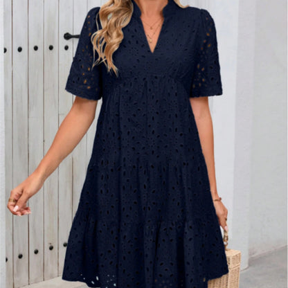🌸Spring Specials🌸Women's Elegant Hollow Out Lace Ruffle Casual Mini Dress