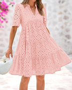 🌸Spring Specials🌸Women's Elegant Hollow Out Lace Ruffle Casual Mini Dress