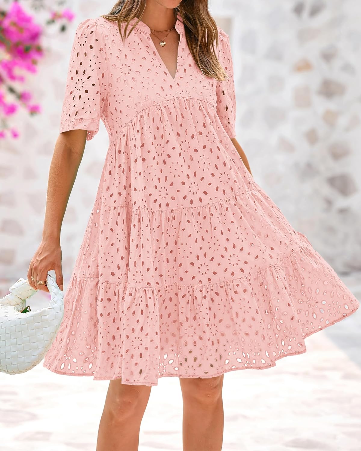 🌸Spring Specials🌸Women's Elegant Hollow Out Lace Ruffle Casual Mini Dress