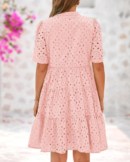 🌸Spring Specials🌸Women's Elegant Hollow Out Lace Ruffle Casual Mini Dress