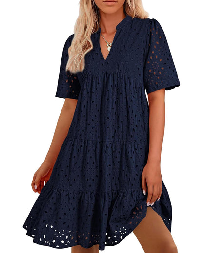 🌸Spring Specials🌸Women's Elegant Hollow Out Lace Ruffle Casual Mini Dress