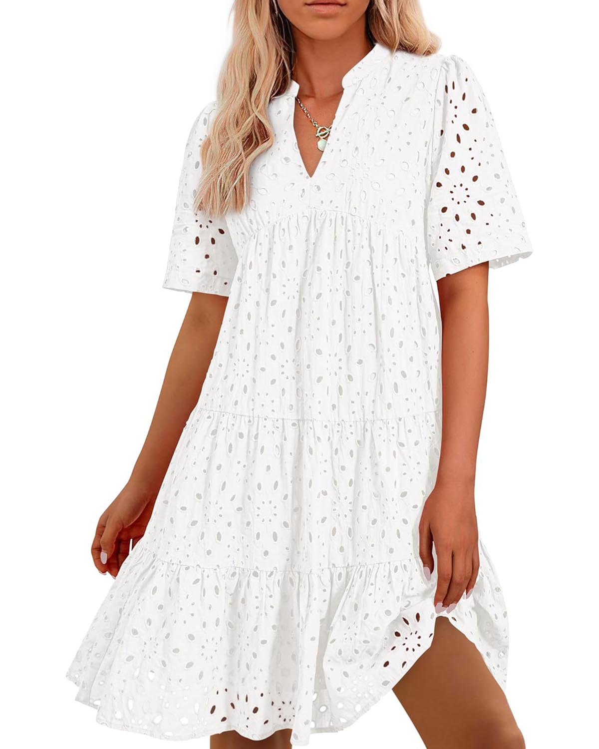 🌸Spring Specials🌸Women's Elegant Hollow Out Lace Ruffle Casual Mini Dress