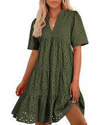 🌸Spring Specials🌸Women's Elegant Hollow Out Lace Ruffle Casual Mini Dress