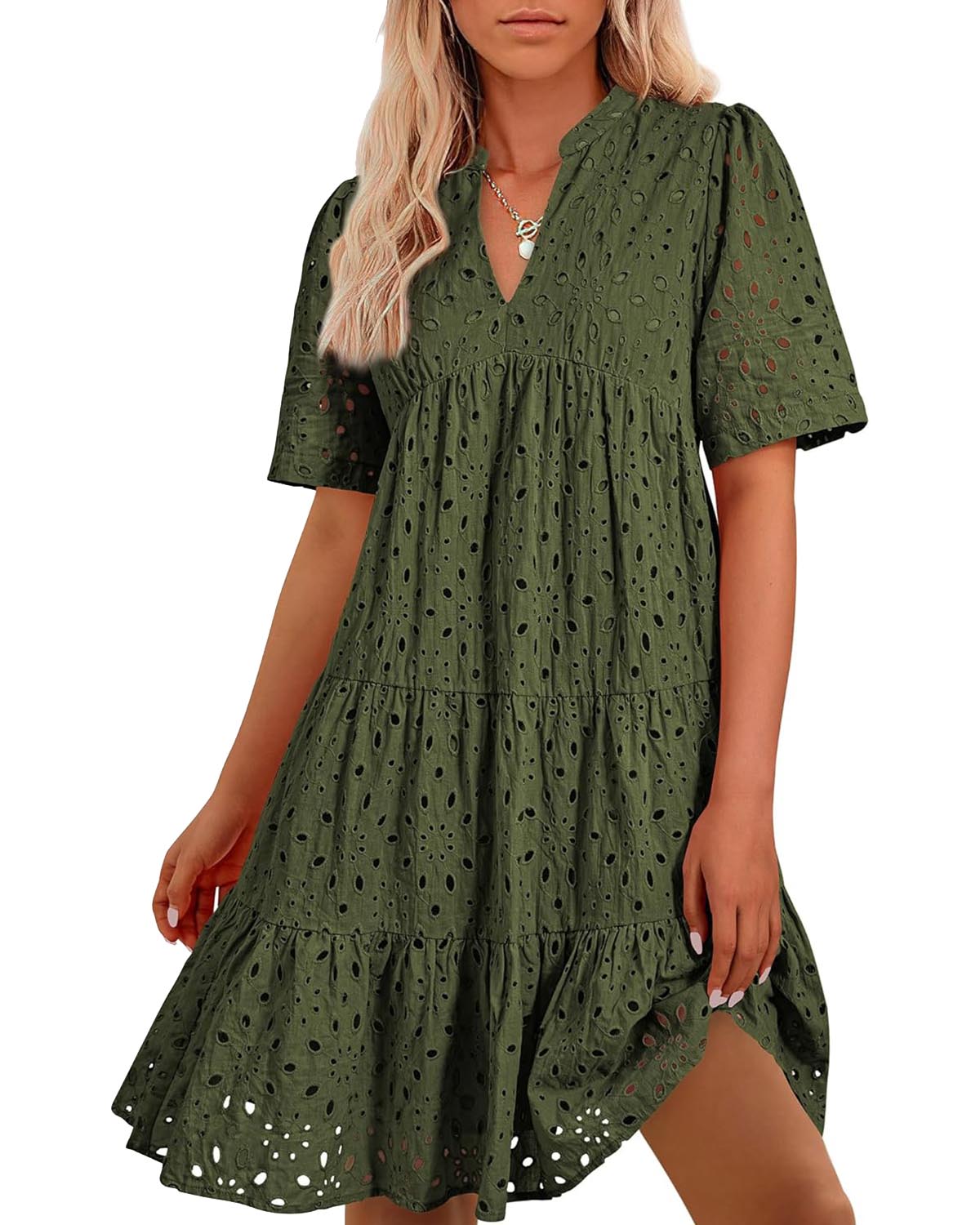 🌸Spring Specials🌸Women's Elegant Hollow Out Lace Ruffle Casual Mini Dress