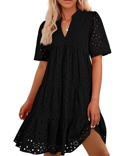 🌸Spring Specials🌸Women's Elegant Hollow Out Lace Ruffle Casual Mini Dress