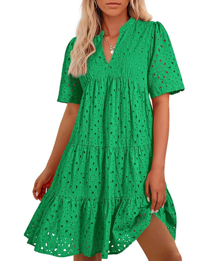 🌸Spring Specials🌸Women's Elegant Hollow Out Lace Ruffle Casual Mini Dress