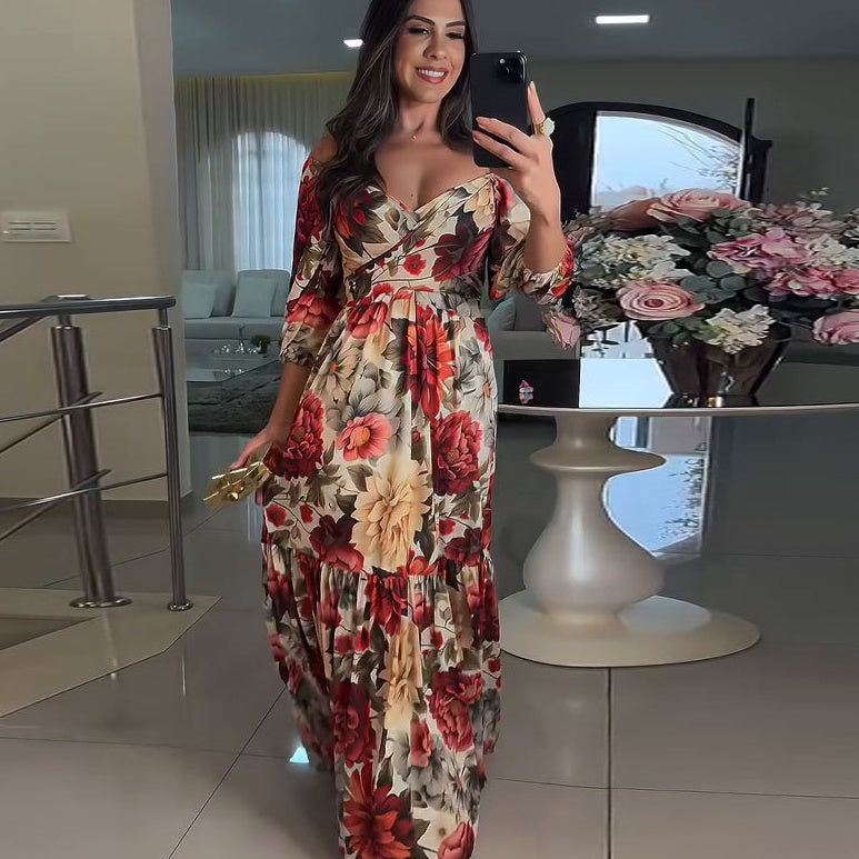 🌹Limited Sale 50% OFF🌹Women's V-Neck Floral Printed Pleated Dress