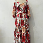 🌹Limited Sale 50% OFF🌹Women's V-Neck Floral Printed Pleated Dress
