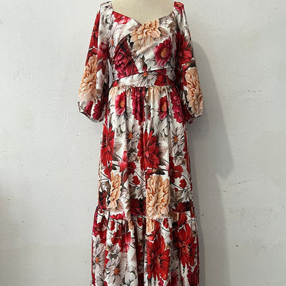 🌹Limited Sale 50% OFF🌹Women's V-Neck Floral Printed Pleated Dress
