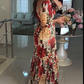 🌹Limited Sale 50% OFF🌹Women's V-Neck Floral Printed Pleated Dress