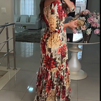 🌹Limited Sale 50% OFF🌹Women's V-Neck Floral Printed Pleated Dress