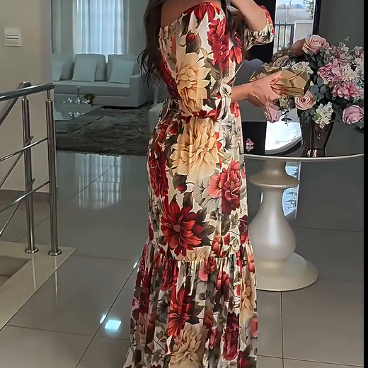 🌹Limited Sale 50% OFF🌹Women's V-Neck Floral Printed Pleated Dress