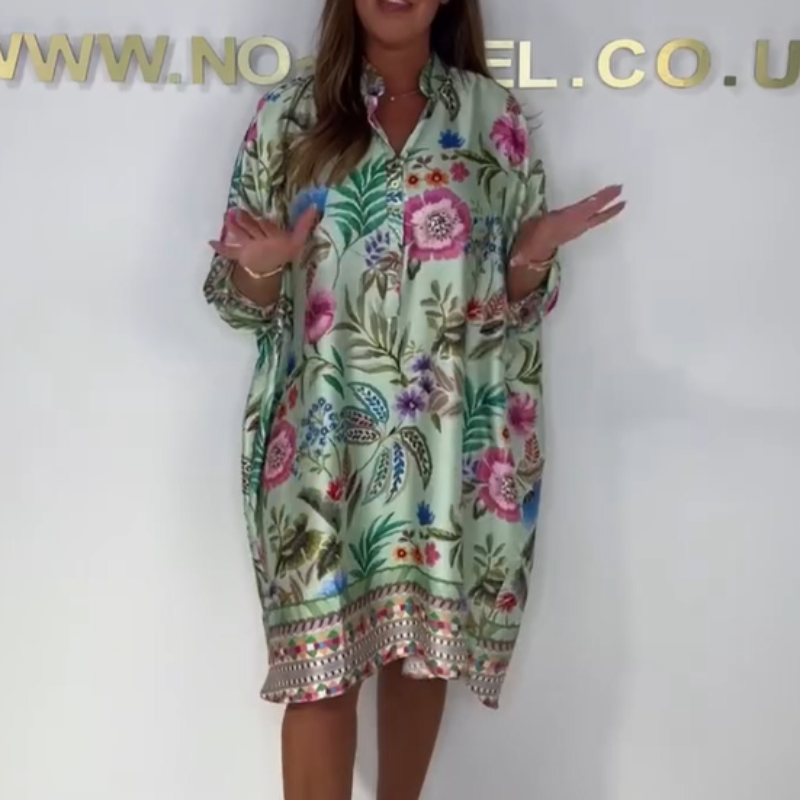 🌸LAST DAY SALE 50% OFF🌸Loose V-Neck Half-Button Front Floral Dress