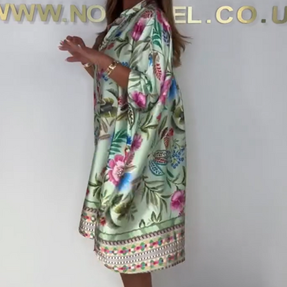 🌸LAST DAY SALE 50% OFF🌸Loose V-Neck Half-Button Front Floral Dress