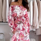 🌸Seasonal dress 50% OFF🌸Floral Print Off-Shoulder Top & Maxi Skirt Two-Piece Set