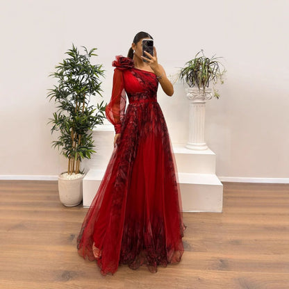 💕💕💕Women's Fashion Slant Shoulder Mesh Printed Dresses