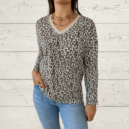 🔥Summer Sale-50% OFF🔥Stylish V-Neck Leopard Print Long Sleeve Top