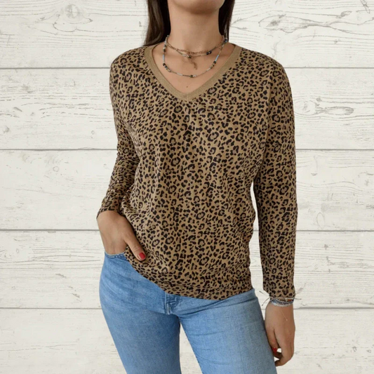 🔥Summer Sale-50% OFF🔥Stylish V-Neck Leopard Print Long Sleeve Top