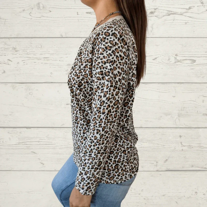🔥Summer Sale-50% OFF🔥Stylish V-Neck Leopard Print Long Sleeve Top