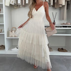 💖Limited Sale 50% OFF💖Women’s Elegant Spaghetti Strap Tiered Tulle Maxi Dress