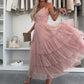 💖Limited Sale 50% OFF💖Women’s Elegant Spaghetti Strap Tiered Tulle Maxi Dress