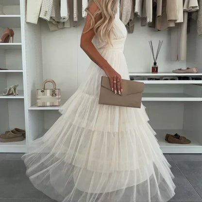 💖Limited Sale 50% OFF💖Women’s Elegant Spaghetti Strap Tiered Tulle Maxi Dress