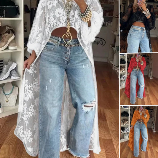 🏖️Summer Hot Sale 50% OFF🌼Lace Pattern See-Through Elegant Maxi Top