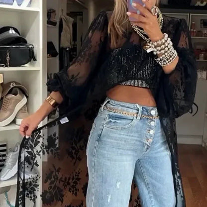🏖️Summer Hot Sale 50% OFF🌼Lace Pattern See-Through Elegant Maxi Top