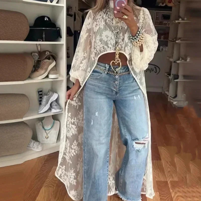 🏖️Summer Hot Sale 50% OFF🌼Lace Pattern See-Through Elegant Maxi Top