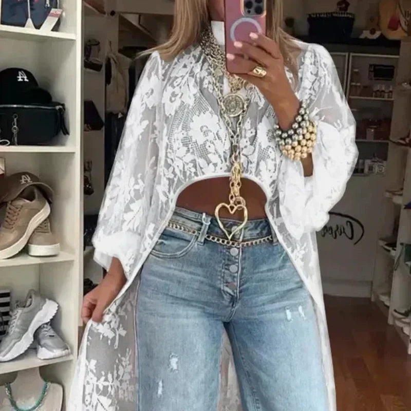 🏖️Summer Hot Sale 50% OFF🌼Lace Pattern See-Through Elegant Maxi Top