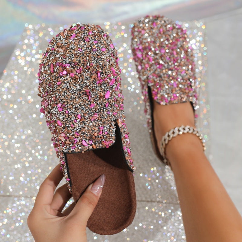 💕Limited Sale 50% OFF💕Women's Comfortable Casual Sequin Cork Slippers