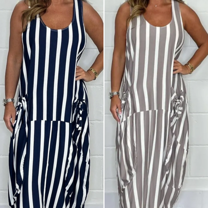 🔥Mother's Day Hot Sale 50%🔥Stripe Oversized Tie-Front Pocket Dress