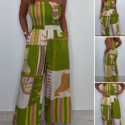 🌸Seasonal dress 50% OFF🌸Women's Casual Fashion Strapless Printed Jumpsuit