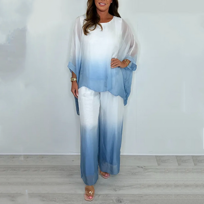 🔥Summer Hot Sale-49% Off💕Silk Mix Dip Dye Floaty Flowy Top & Trouser Set