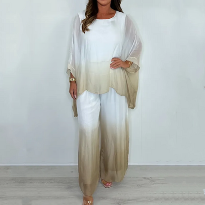 🔥Summer Hot Sale-49% Off💕Silk Mix Dip Dye Floaty Flowy Top & Trouser Set