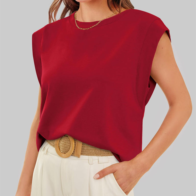 🔥Big price reduction💗 Solid Color Round Neck Cap Sleeve Top