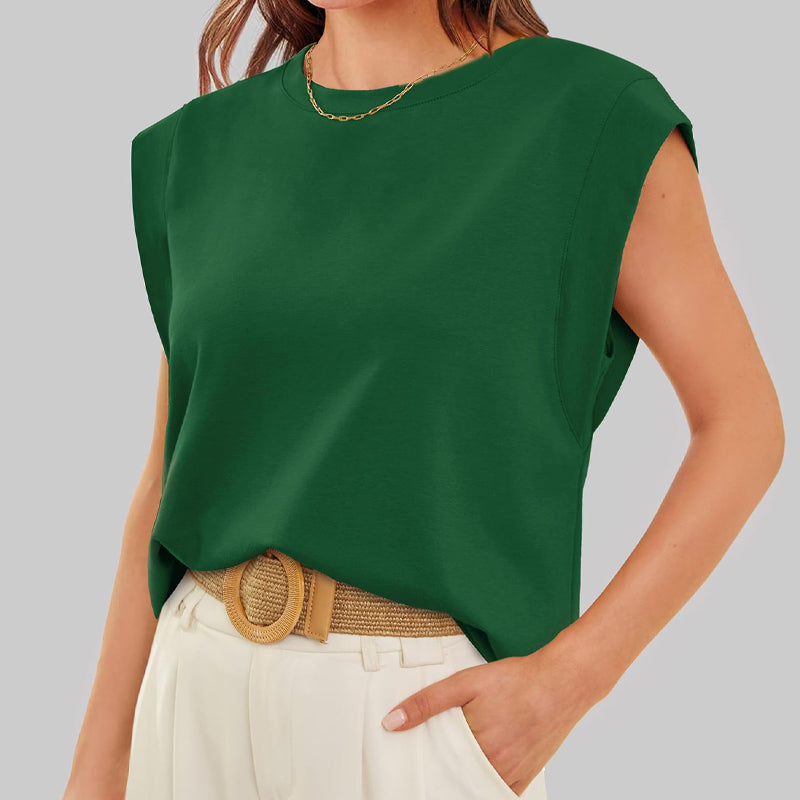 🔥Big price reduction💗 Solid Color Round Neck Cap Sleeve Top