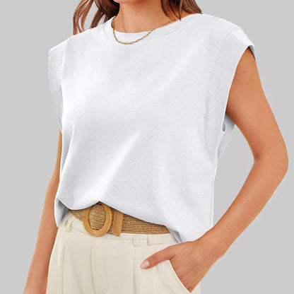 🔥Big price reduction💗 Solid Color Round Neck Cap Sleeve Top