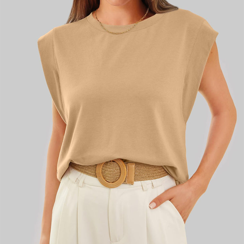 🔥Big price reduction💗 Solid Color Round Neck Cap Sleeve Top