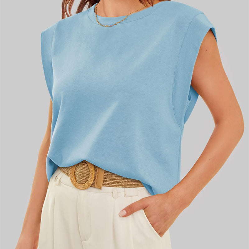 🔥Big price reduction💗 Solid Color Round Neck Cap Sleeve Top